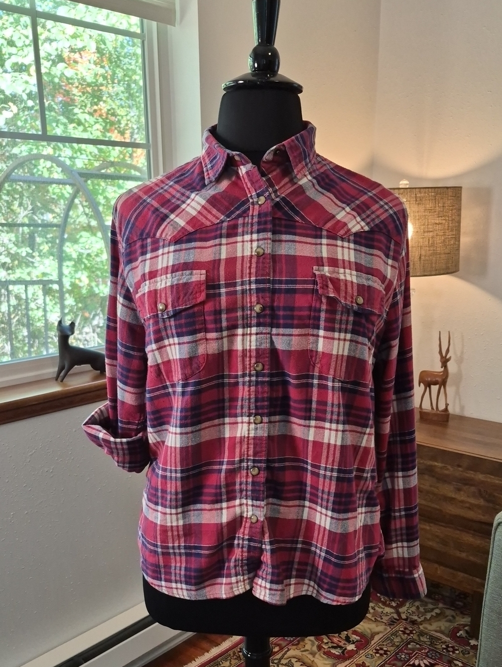 JACH'S GIRFRIEND Comfort Stretch Western Flannel Snap Front Shirt XL Red